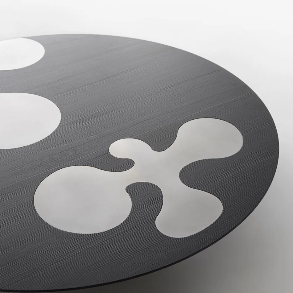 طاولة قهوة من خشب الأرز الأسود المطلي بالورنيش مع حشوات من الفولاذ المقاوم للصدأ المصقول - فيرجين Viadurini