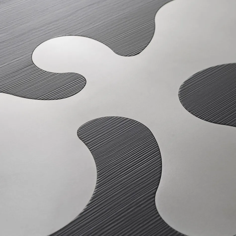 طاولة قهوة من خشب الأرز الأسود المطلي بالورنيش مع حشوات من الفولاذ المقاوم للصدأ المصقول - فيرجين Viadurini