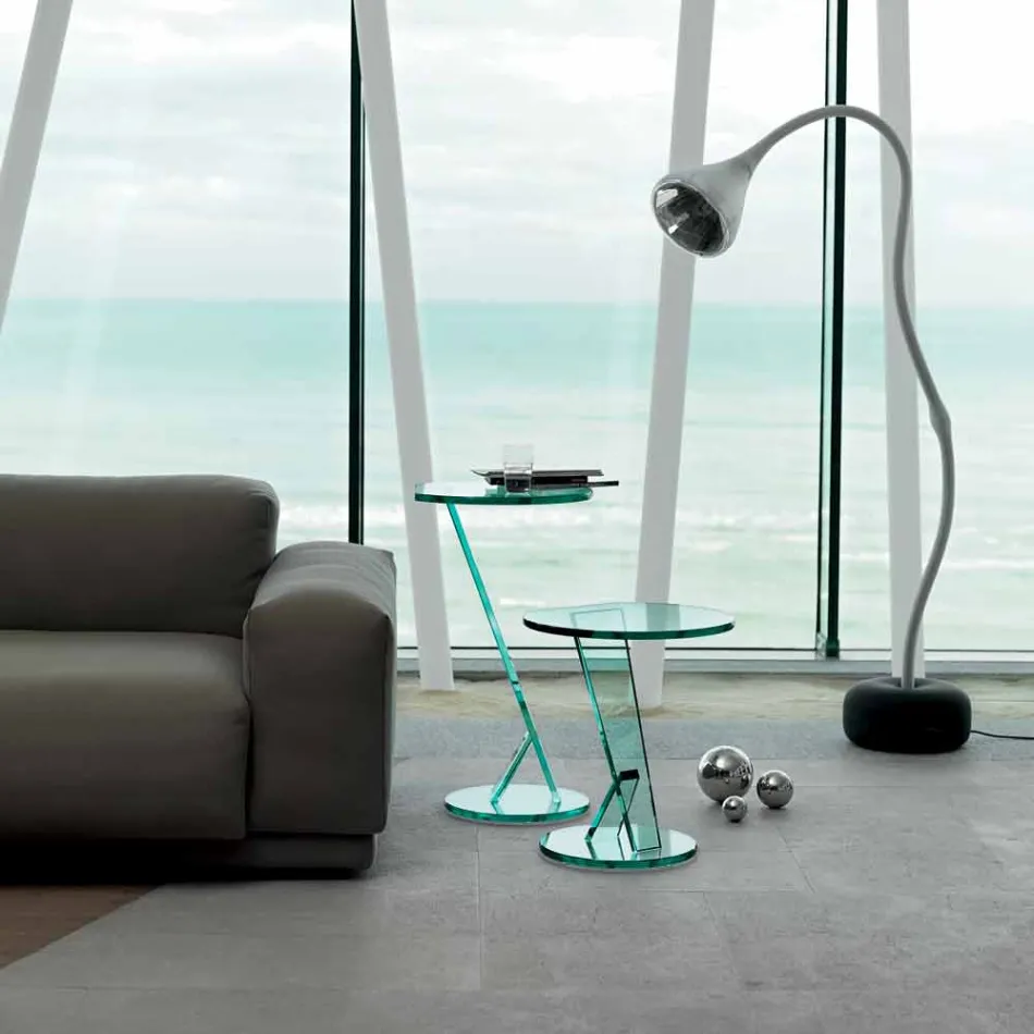 طاولة جانبية للأريكة مصنوعة من زجاج شفاف للغاية، صنع في إيطاليا - طرزان Viadurini