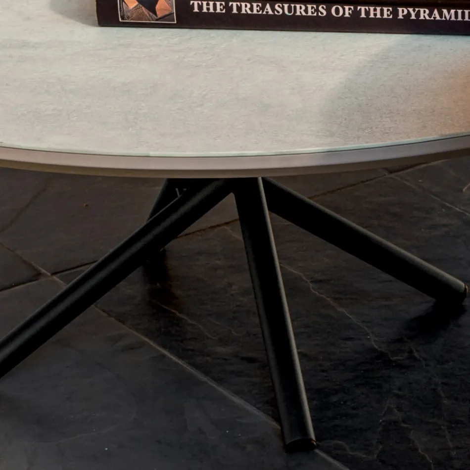 طاولة قهوة مستديرة لغرفة المعيشة بقاعدة معدنية وسيراميك من Oapca - شنغهاي Viadurini