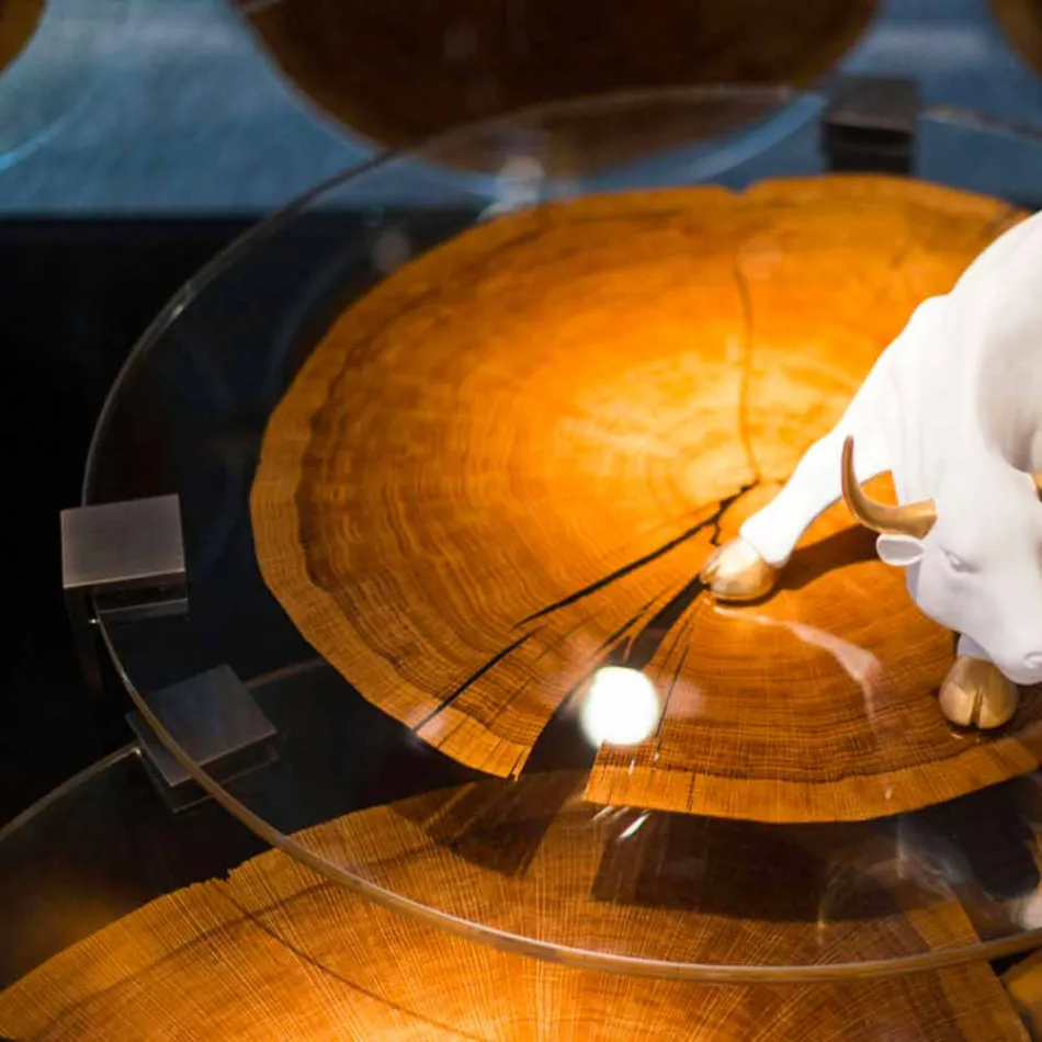 طاولة قهوة من الخشب والفولاذ بأرجل معدنية، صنع في إيطاليا - دمشق Viadurini