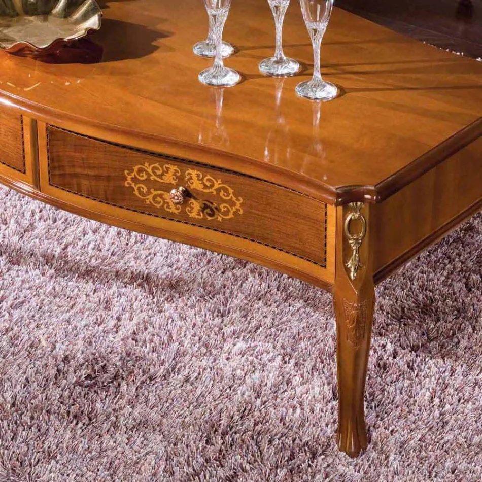 طاولة قهوة خشبية مرصعة بدرجين، صنع في إيطاليا - كاترين Viadurini