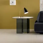 طاولة قهوة جانبية للأريكة مصنوعة من الزجاج المدخن وسطح سيراميك دائري - عشوائي Viadurini