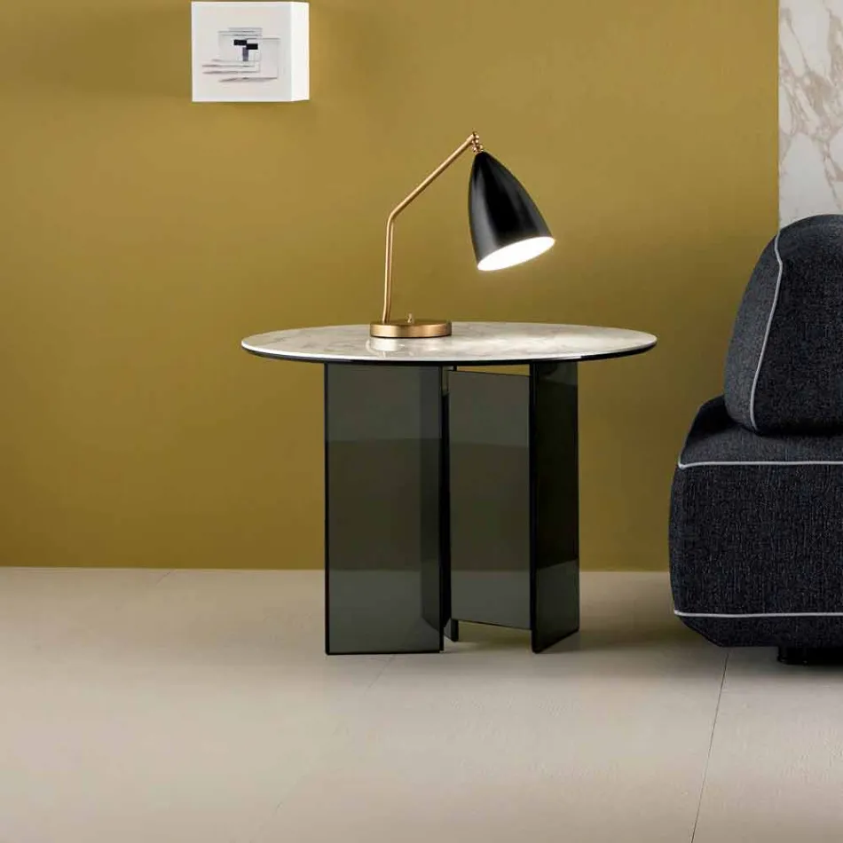 طاولة قهوة جانبية للأريكة مصنوعة من الزجاج المدخن وسطح سيراميك دائري - عشوائي Viadurini