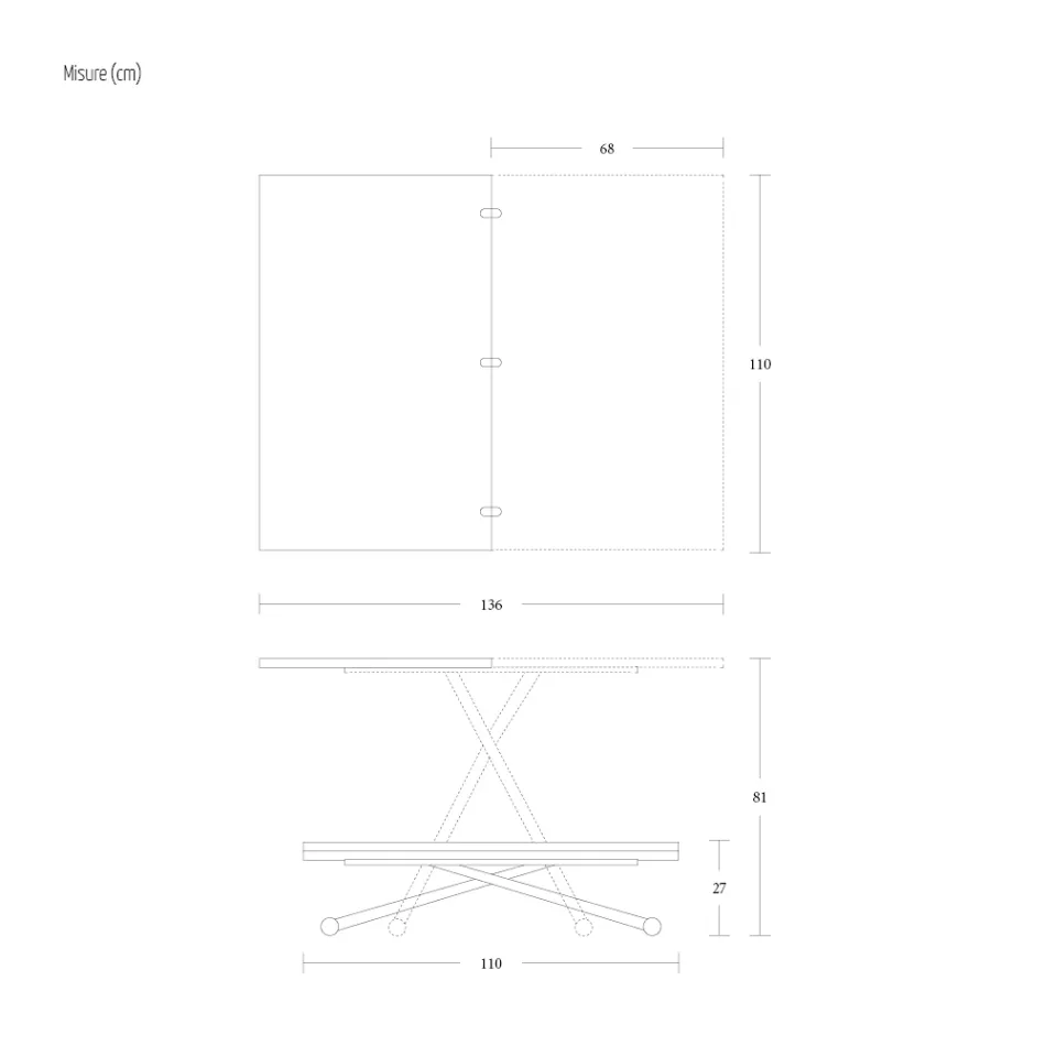 طاولة قهوة قابلة للتحويل مصنوعة من المعدن والخشب في إيطاليا - فينيريس Viadurini