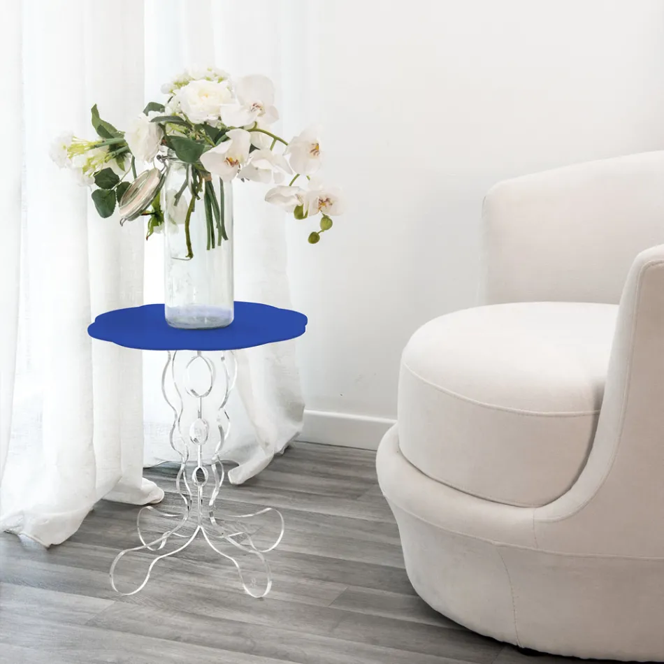 طاولة قهوة دائرية زرقاء قطر 50 سم تصميم جانيس الحديث، صنع في إيطاليا Viadurini
