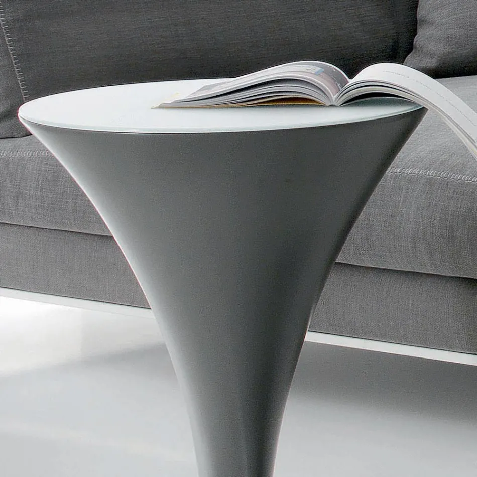 طاولة قهوة دائرية على شكل قارب من المعدن والزجاج المحفور - ألواح خشبية Viadurini