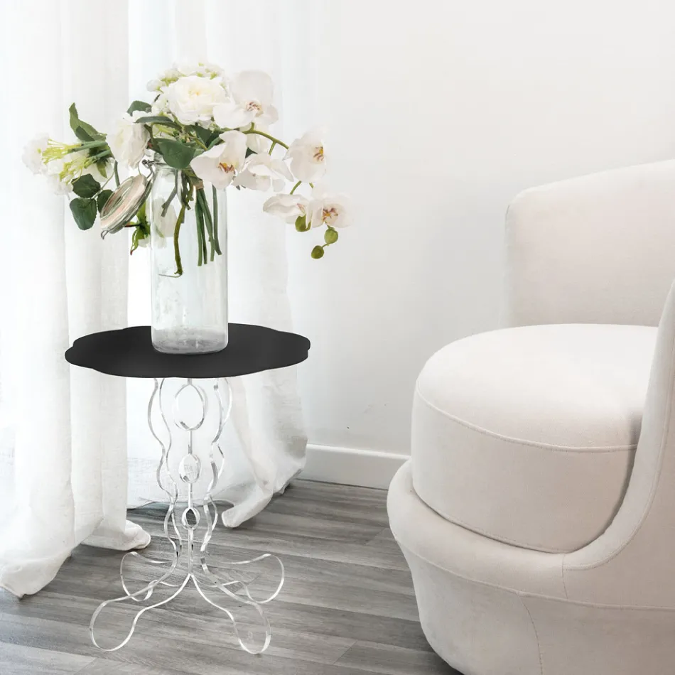 طاولة قهوة دائرية سوداء قطر 50 سم تصميم جانيس الحديث، صنع في إيطاليا Viadurini