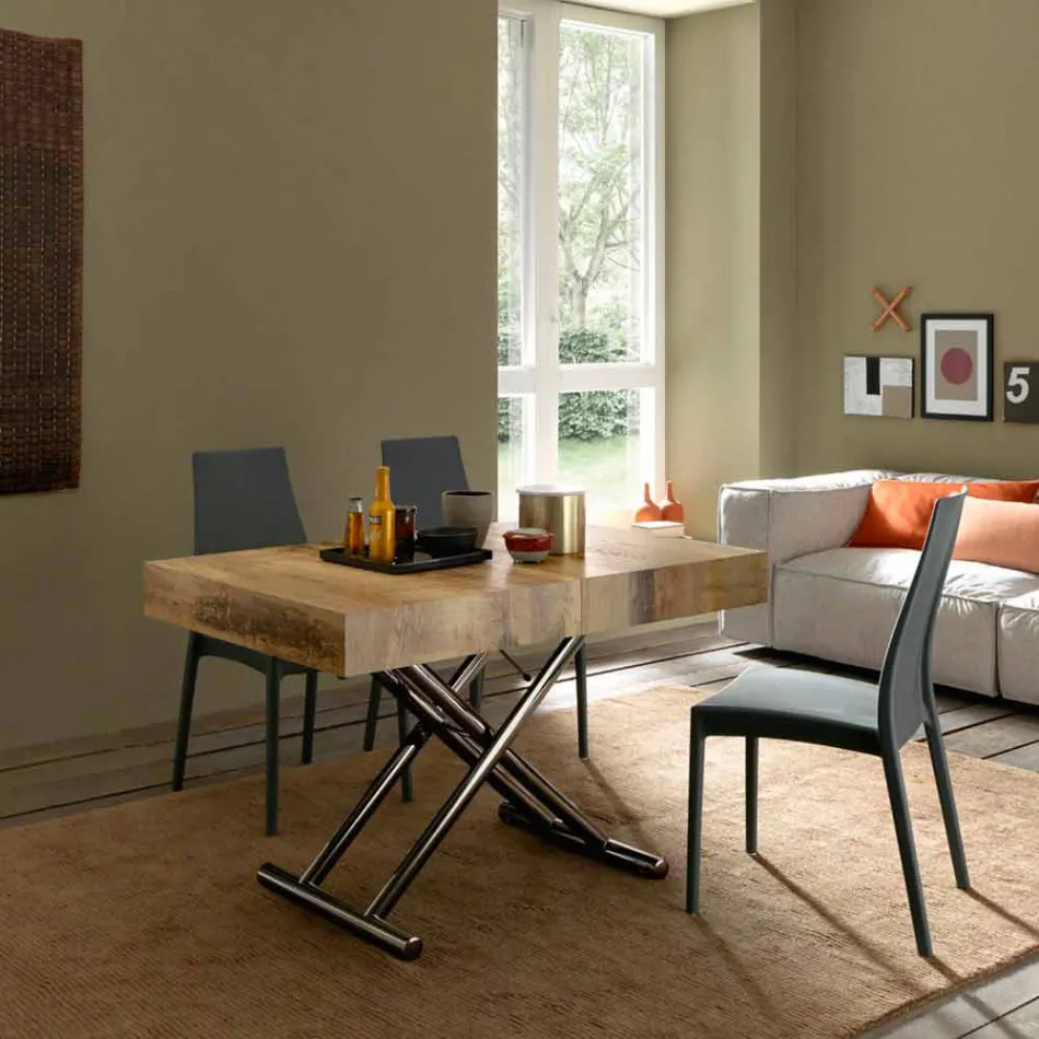 طاولة قهوة بتصميم قابل للتحويل من الخشب والمعدن الأسود، صنع في إيطاليا - نيفيريو Viadurini