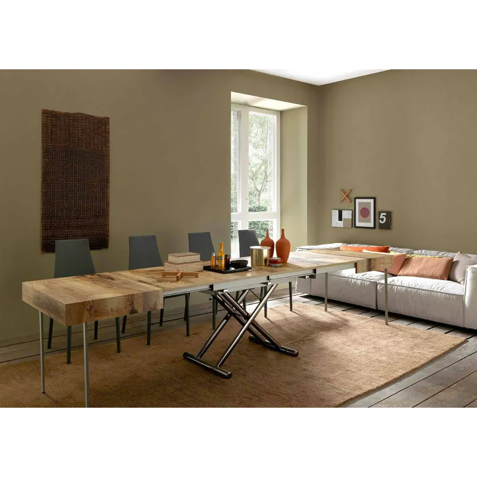 طاولة قهوة بتصميم قابل للتحويل من الخشب والمعدن الأسود، صنع في إيطاليا - نيفيريو Viadurini