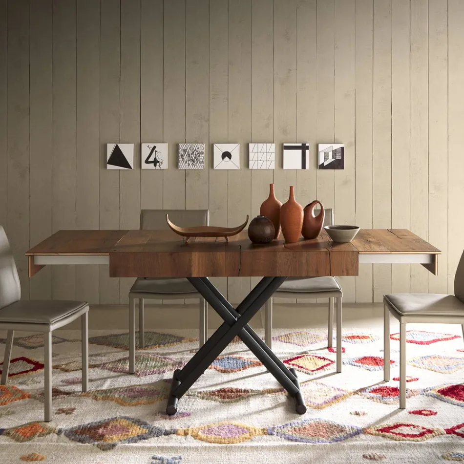 طاولة قهوة قابلة للتحويل مصنوعة من المعدن والخشب في إيطاليا - بولاريس Viadurini