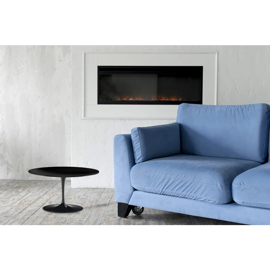 طاولة قهوة توليب من إيرو سارينن H 39 بيضاوية من مادة مغلفة سائلة سوداء، صنعت في إيطاليا - قرمزي Viadurini