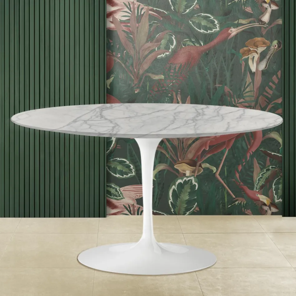 طاولة قهوة توليب من طراز Eero Saarinen H 41 بسطح بيضاوي من رخام كارارا ستاتواريتو Viadurini