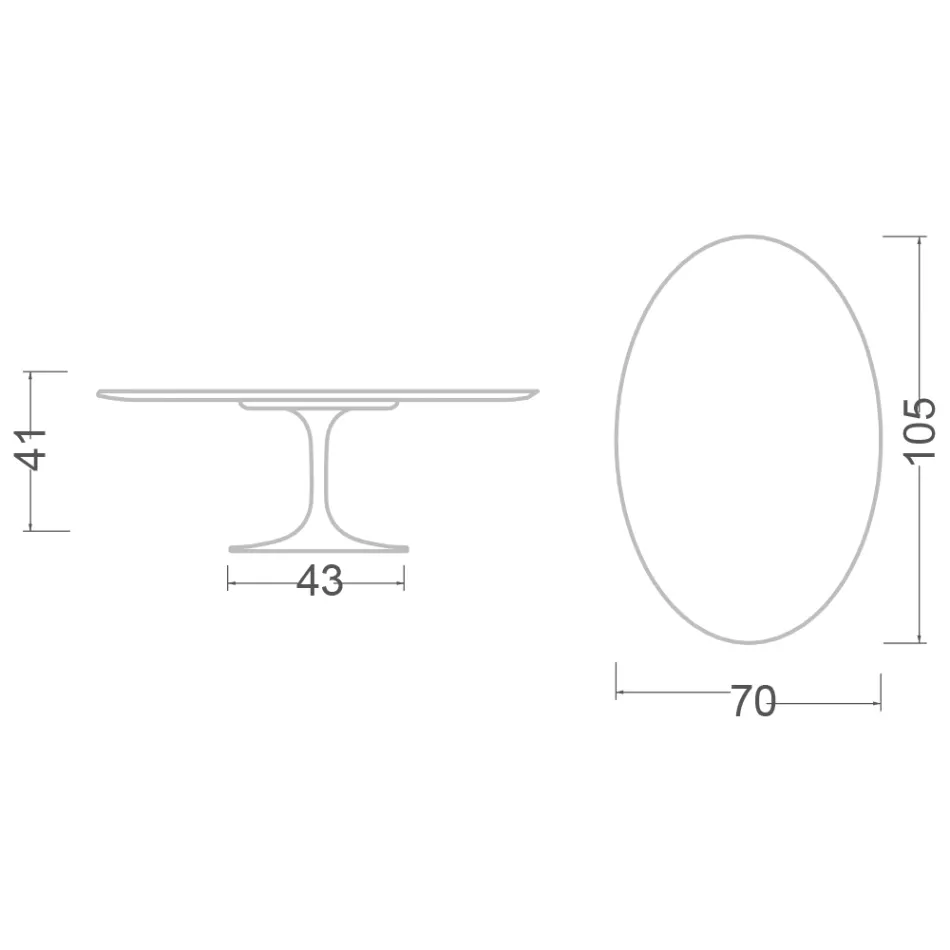 طاولة قهوة توليب من طراز Eero Saarinen H 41 بسطح بيضاوي من رخام كارارا ستاتواريتو Viadurini
