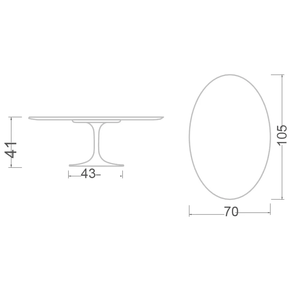 طاولة قهوة بيضاوية من طراز Eero Saarinen H 41 مصنوعة من سيراميك بلون كريمي ماسي، مصنوعة في إيطاليا - لون قرمزي Viadurini