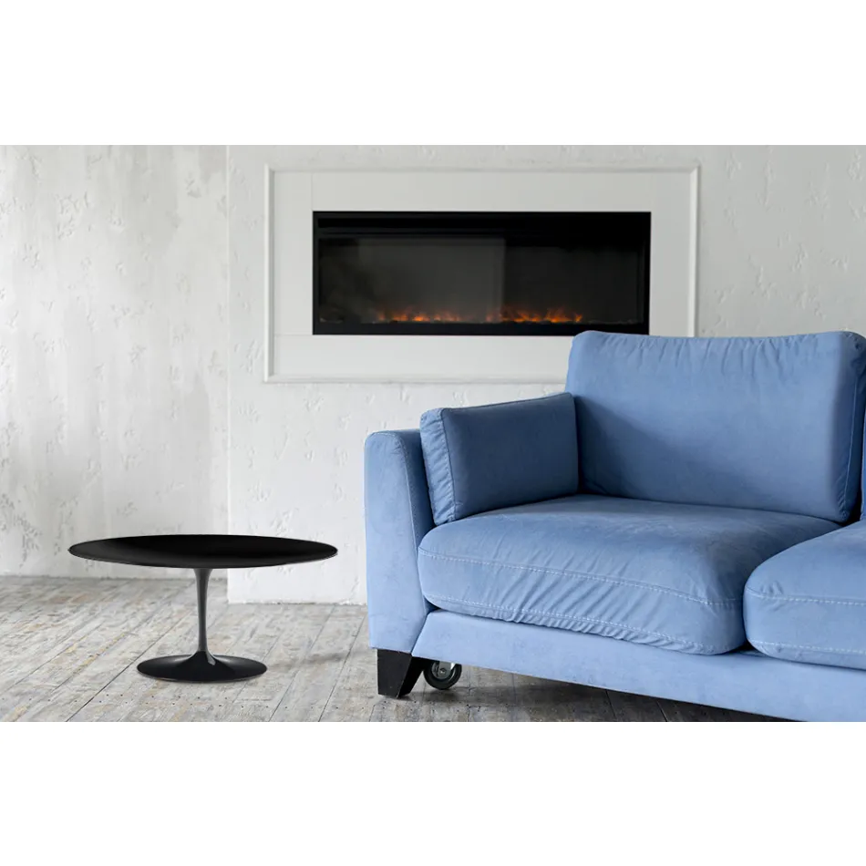 طاولة قهوة توليب سارينن H 41 ذات سطح بيضاوي من مادة تغليف سائلة سوداء، صنع في إيطاليا - قرمزي Viadurini