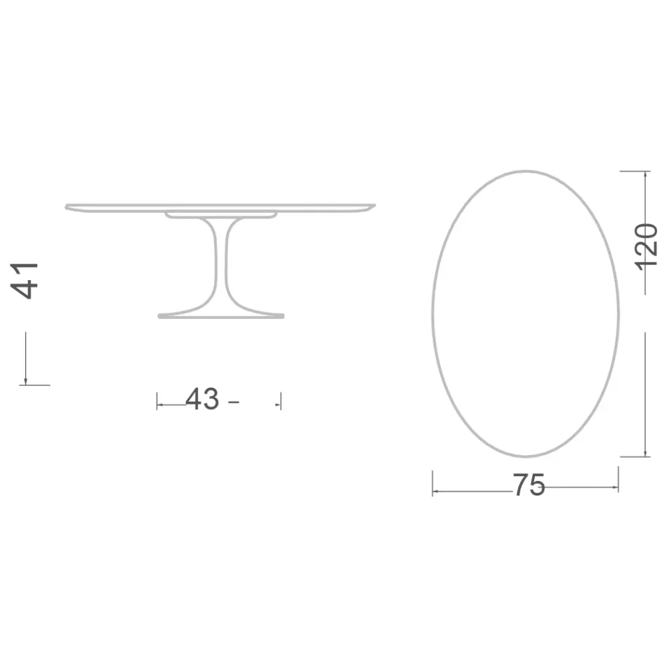 طاولة قهوة بيضاوية من توليب سارينن H 41 مع سطح سيراميكي من نوار لوران Viadurini