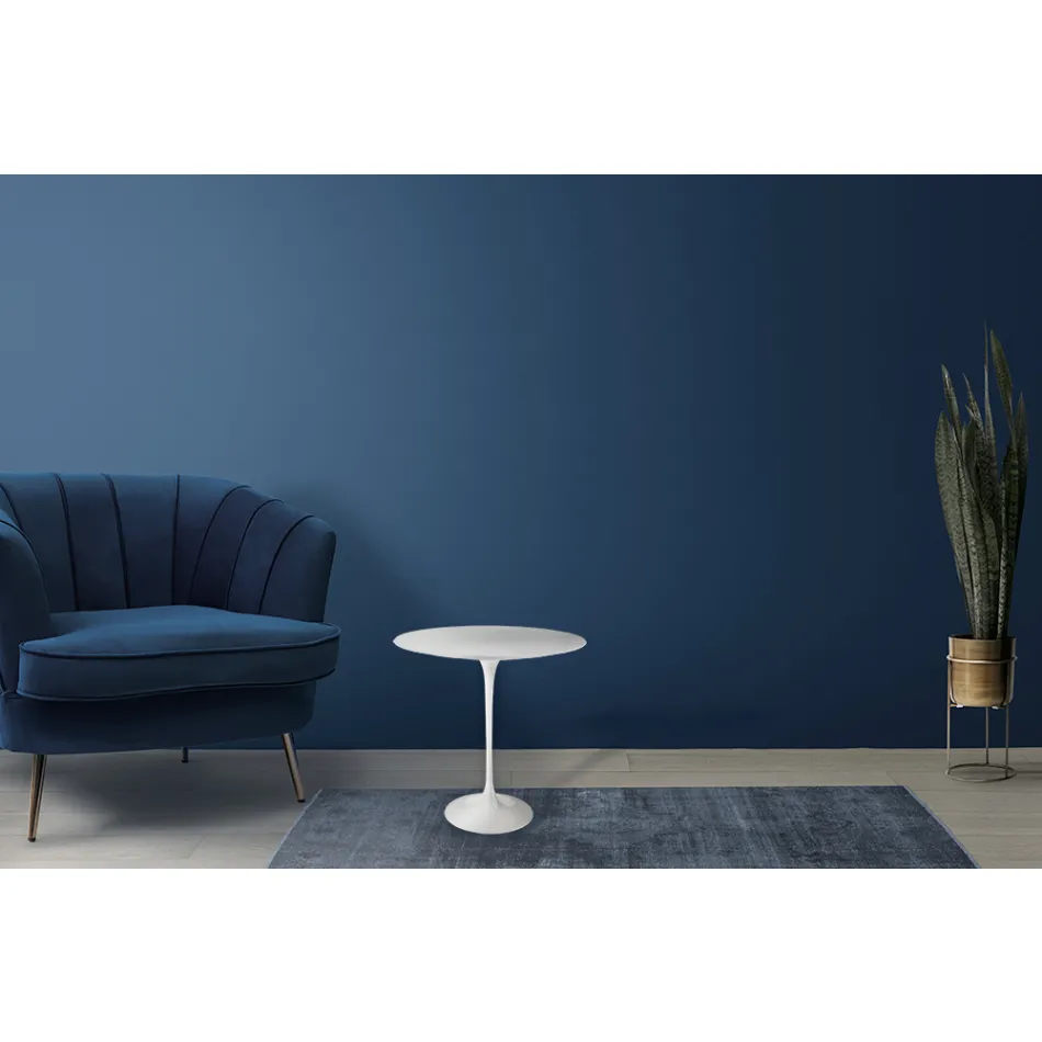 طاولة قهوة توليب سارينن H 52 مع سطح بيضاوي من مادة مغلفة سائلة بيضاء، صنع في إيطاليا - قرمزي Viadurini