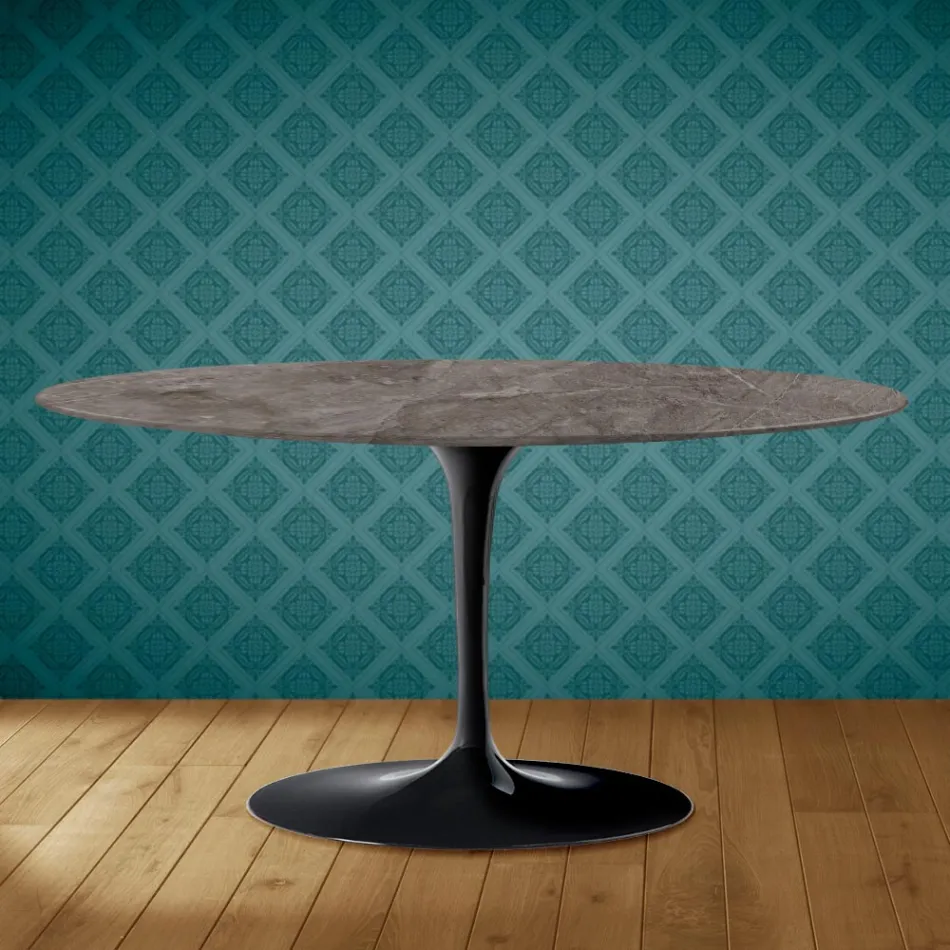 طاولة قهوة بيضاوية من توليب سارينن، ارتفاع 41 سم، مصنوعة من سيراميك كيرا، مصنوعة في إيطاليا، لونها قرمزي Viadurini