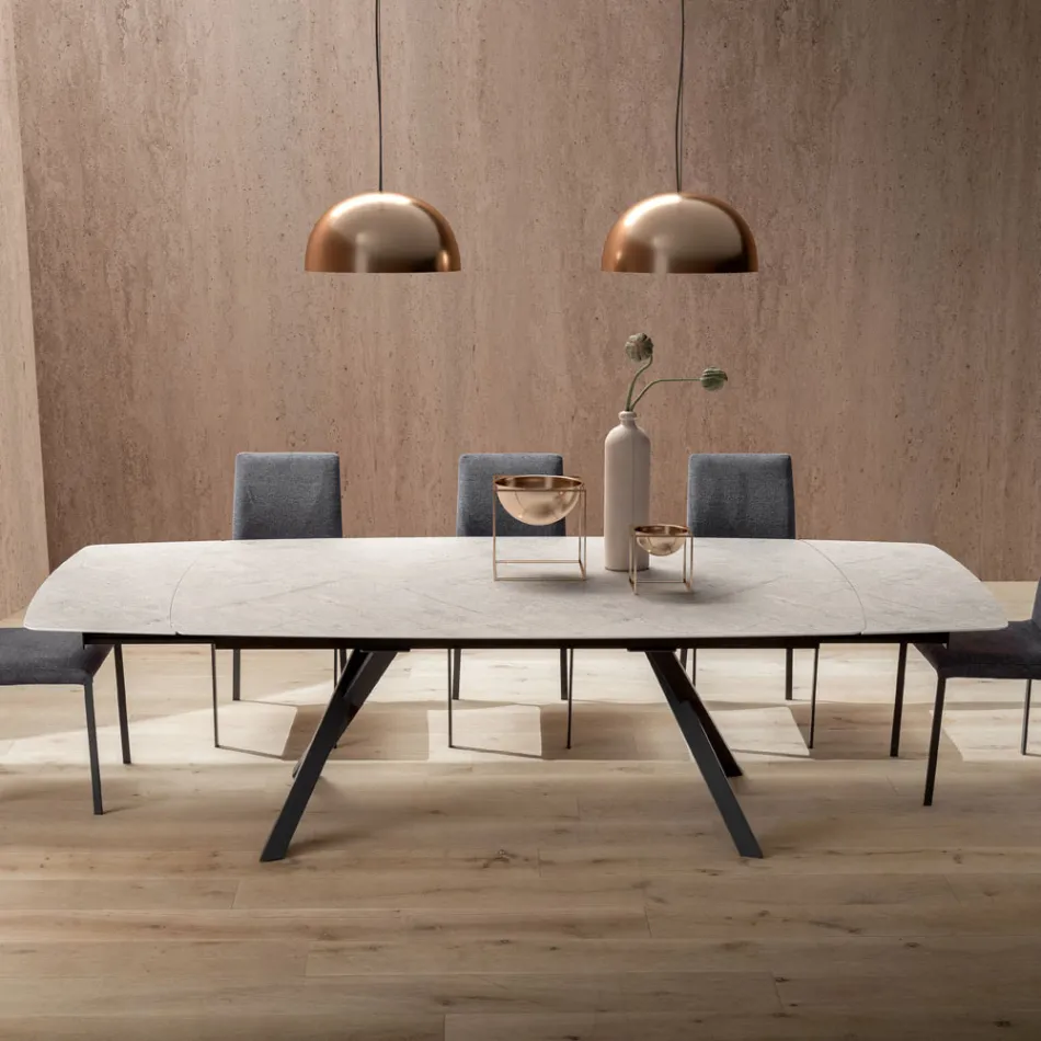 طاولة برميل قابلة للتمديد حتى ٢٤٠ أو ٢٨٠ سم من ألواح HPL الطبقية - Dialogo Viadurini