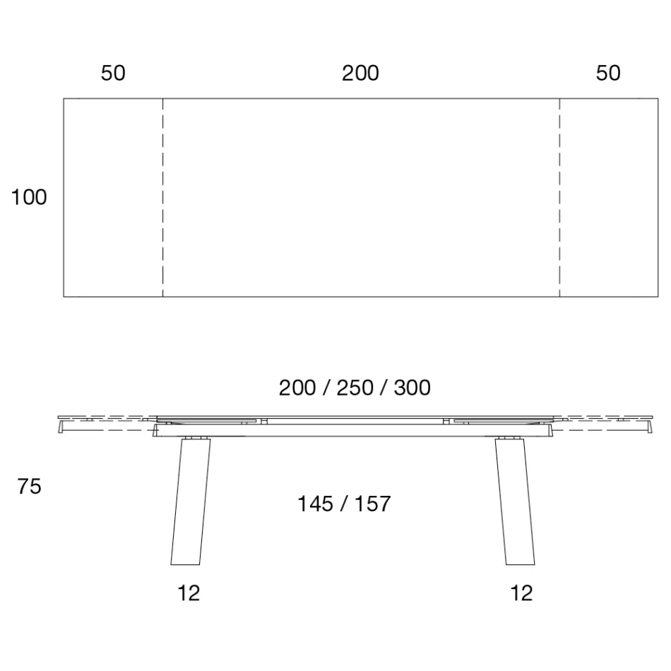 طاولة قابلة للتمديد بطول 3 أمتار، سطح سيراميك لامع، أرجل معدنية - بابوسكا Viadurini