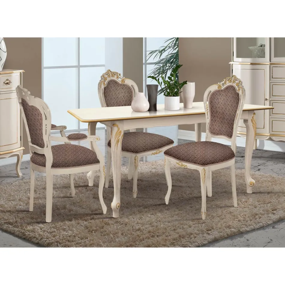 طاولة قابلة للتمديد حتى 220 سم من الخشب الأبيض والذهبي، صنع في إيطاليا - فاخرة Viadurini