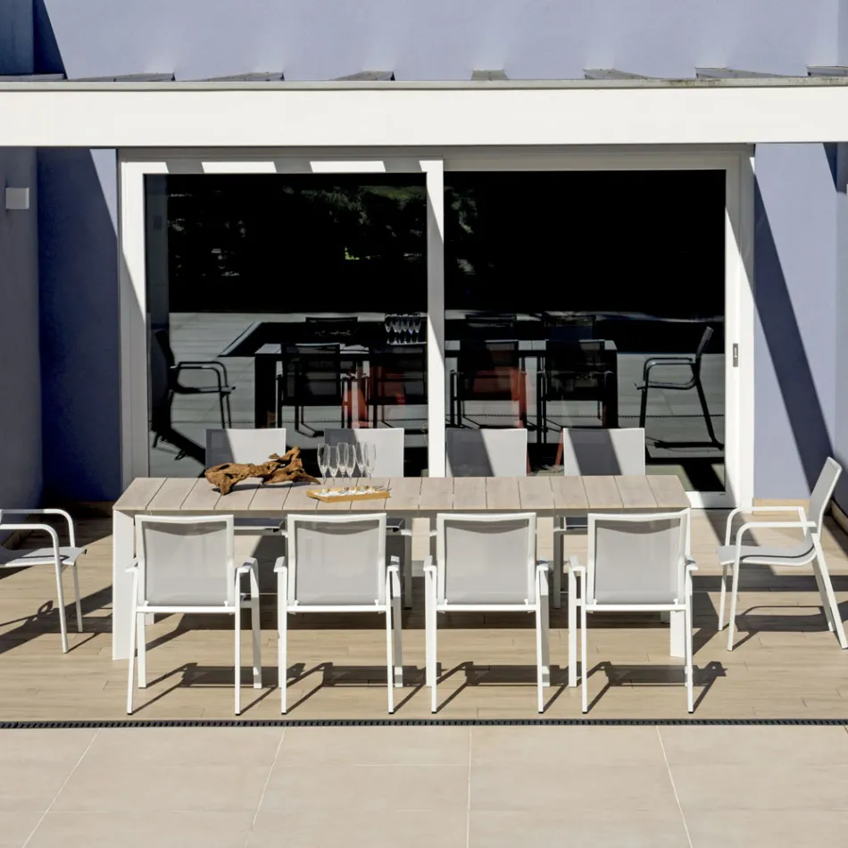 طاولة قابلة للتمديد حتى 276 سم مع لمسة خشبية من الألومنيوم - أوفارا Viadurini