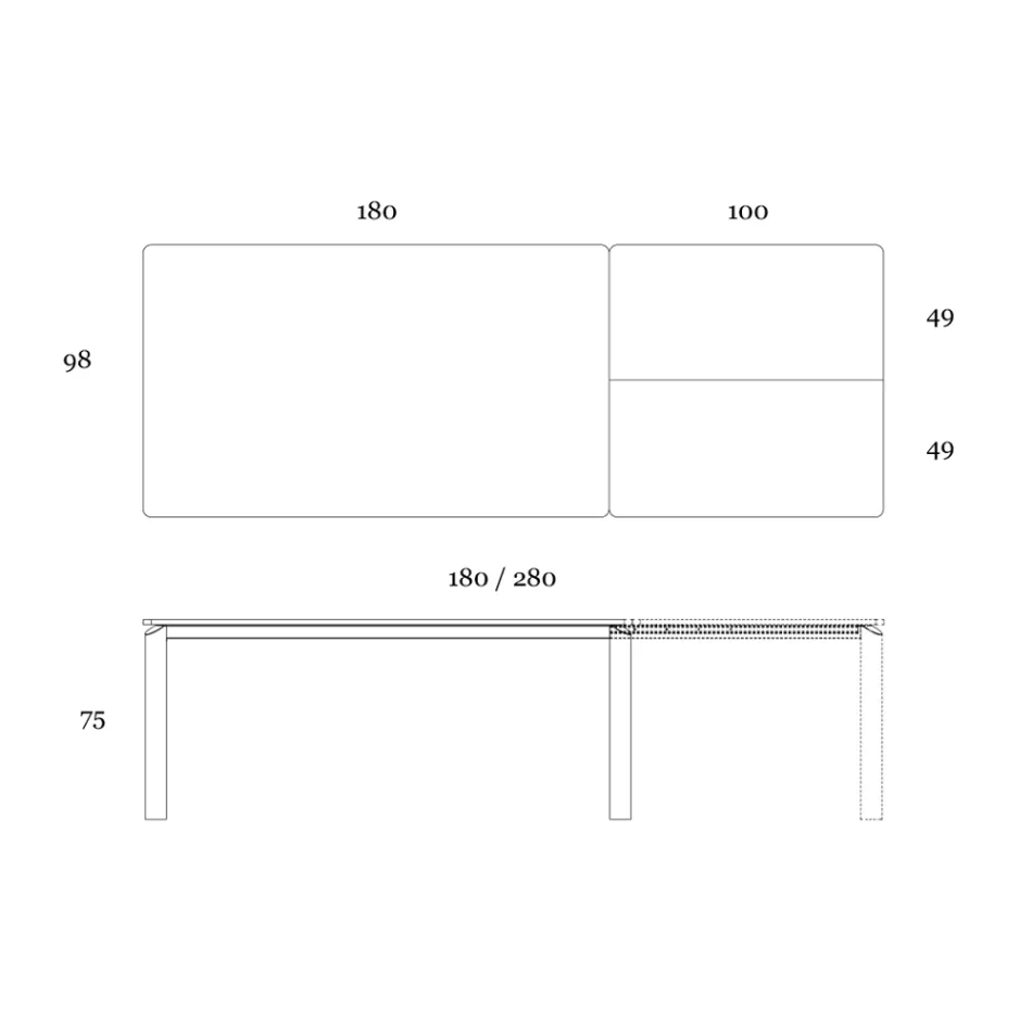 طاولة قابلة للتمديد حتى 298 سم مصنوعة من السيراميك والمعدن في إيطاليا - توليب Viadurini