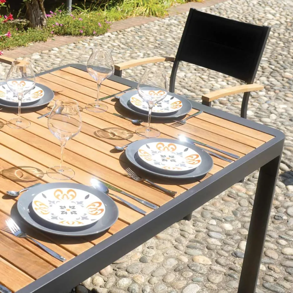 طاولة قابلة للتمديد حتى 300 سم بأرجل منزلقة مصنوعة من الألومنيوم وخشب الساج - فيليكس Viadurini