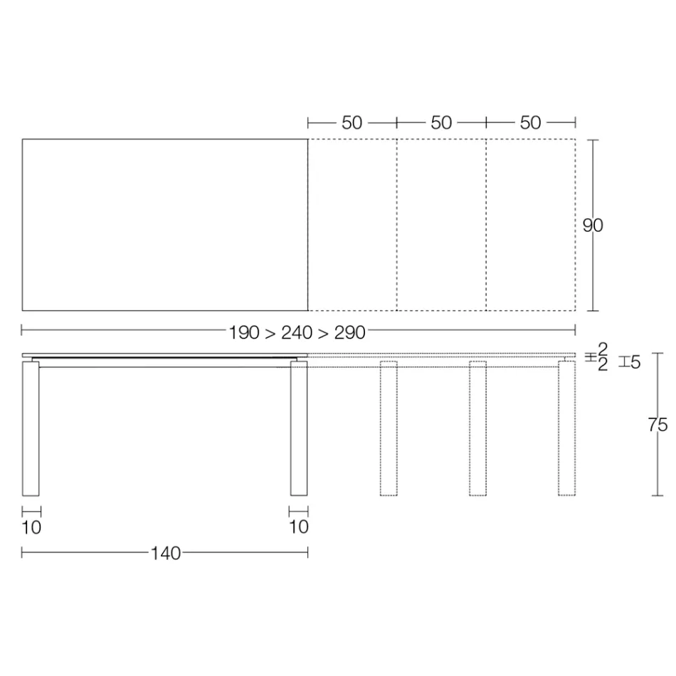 طاولة قابلة للتمديد 310 سم مع سطح مصفح وقاعدة معدنية - سبيلا Viadurini