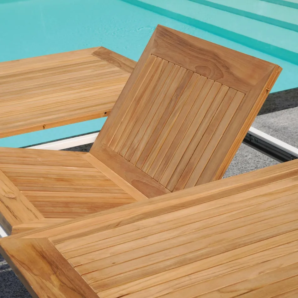 طاولة فراشة قابلة للتمديد حتى 210 سم مصنوعة من الألومنيوم وسطح من خشب الساج - إنكانتو Viadurini