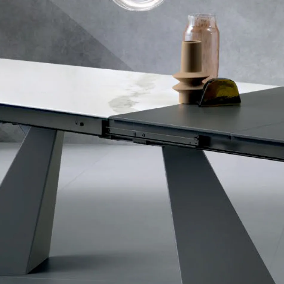 طاولة قابلة للتمديد مع ملحق جانبي من السيراميك الزجاجي - Aperol Viadurini