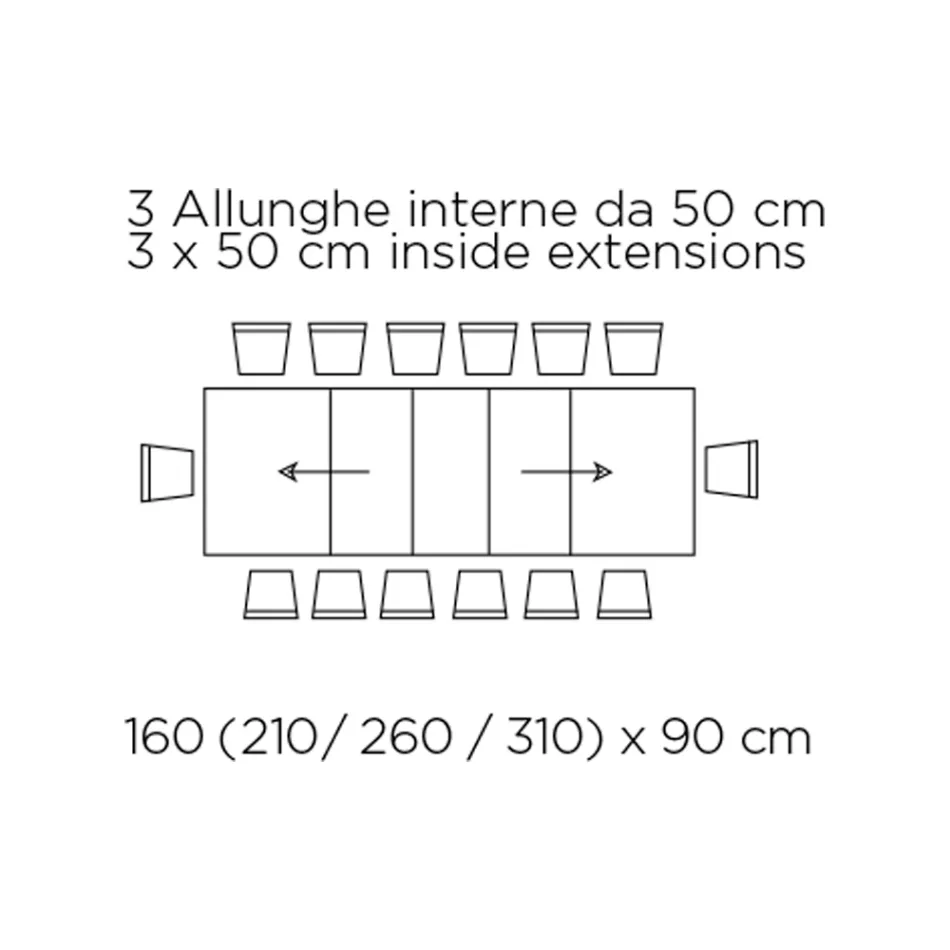طاولة قابلة للتمديد بفتحة مركزية وحافة قابلة للطي، صنع في إيطاليا - دالماتيان Viadurini