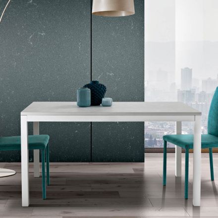 طاولة قابلة للتمديد بأرجل معدنية بيضاء وسطح من الميلامين - شايلا Viadurini