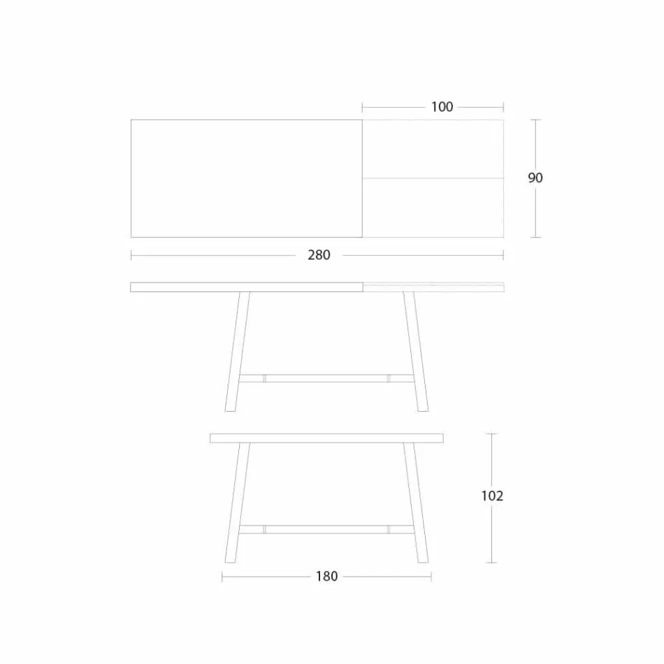 طاولة طعام قابلة للتمديد من الخشب والمعدن حتى 280 سم - جالوتو Viadurini