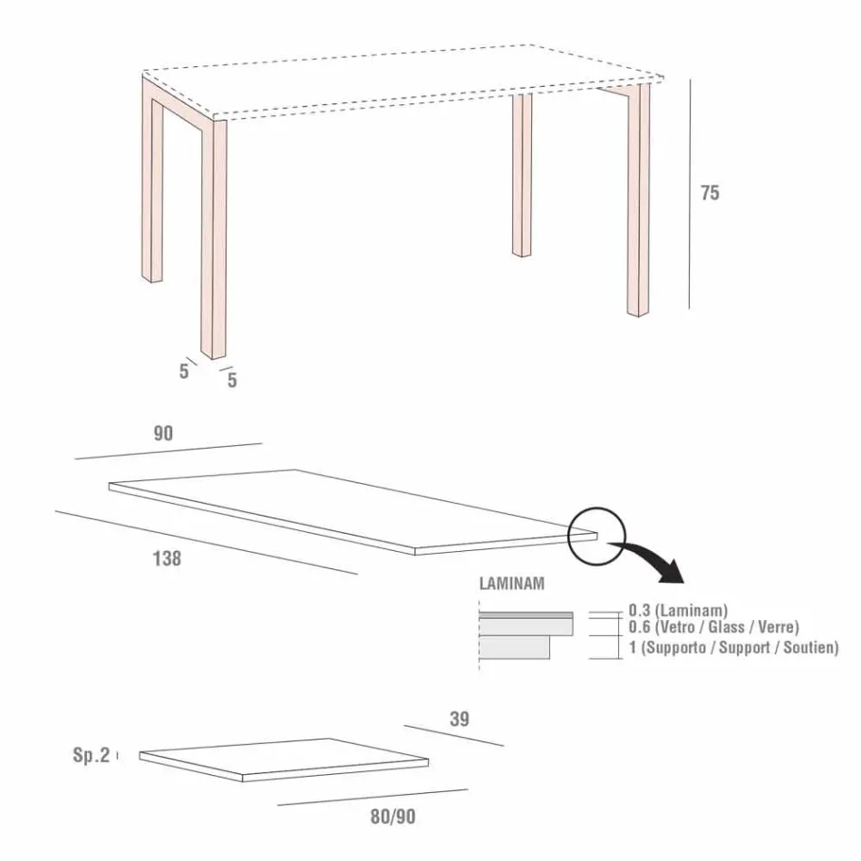 طاولة قابلة للتمديد حتى 238 سم من الصفائح المعدنية والخشبية، صنع في إيطاليا - ريميجيو Viadurini