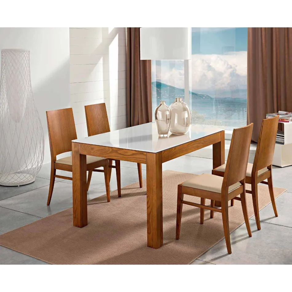 طاولة قابلة للتمديد حتى 270 سم مصنوعة من الزجاج وخشب الرماد صنع في إيطاليا - هومر Viadurini