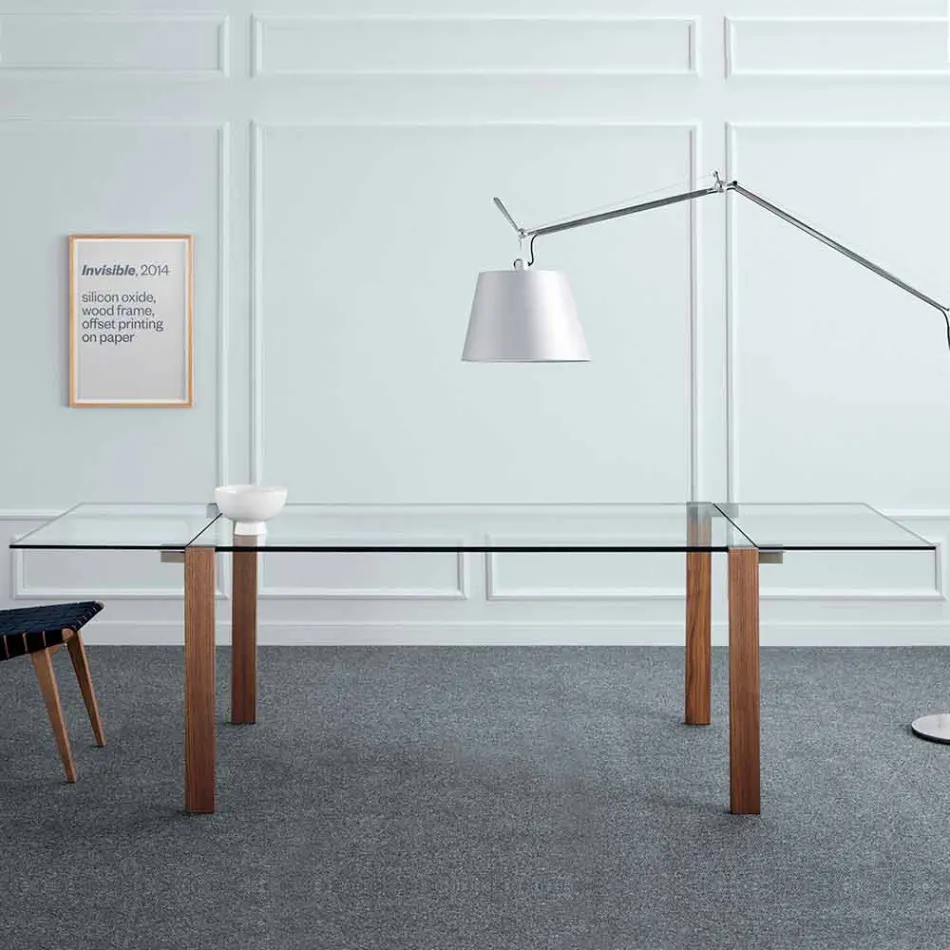 طاولة قابلة للتمديد حتى 280 سم من الزجاج الشفاف صنع في إيطاليا - سوبوت Viadurini