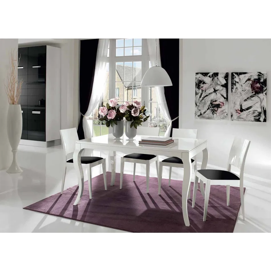 طاولة قابلة للتمديد حتى 350 سم باللون الأبيض اللامع وخشب الجوز التنجانيقي، ليوماس Viadurini