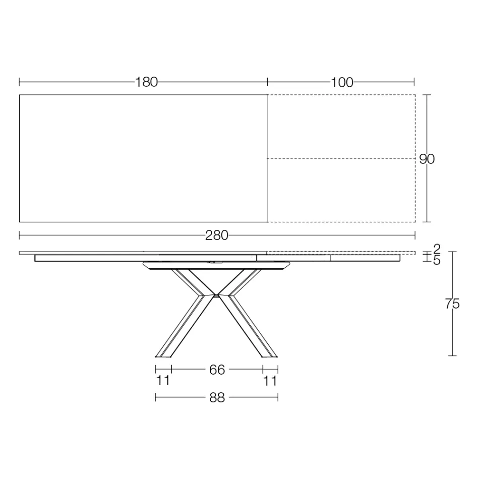 طاولة قابلة للتمديد من السيراميك الأسود المصقول من كالاكاتا - باليا Viadurini