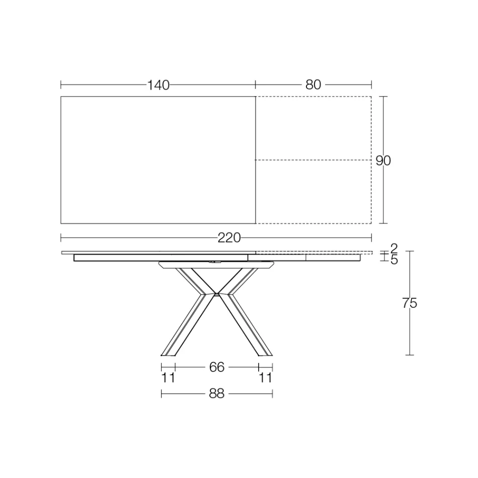 طاولة قابلة للتمديد من السيراميك الأسود المصقول من كالاكاتا - باليا Viadurini