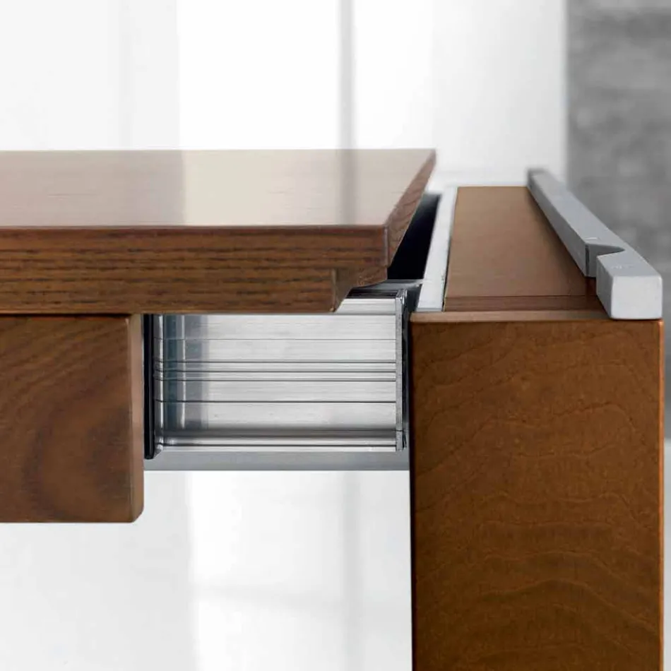 طاولة قابلة للتمديد من خشب الدردار مع أشرطة جانبية من خشب الدردار - كيتلا Viadurini