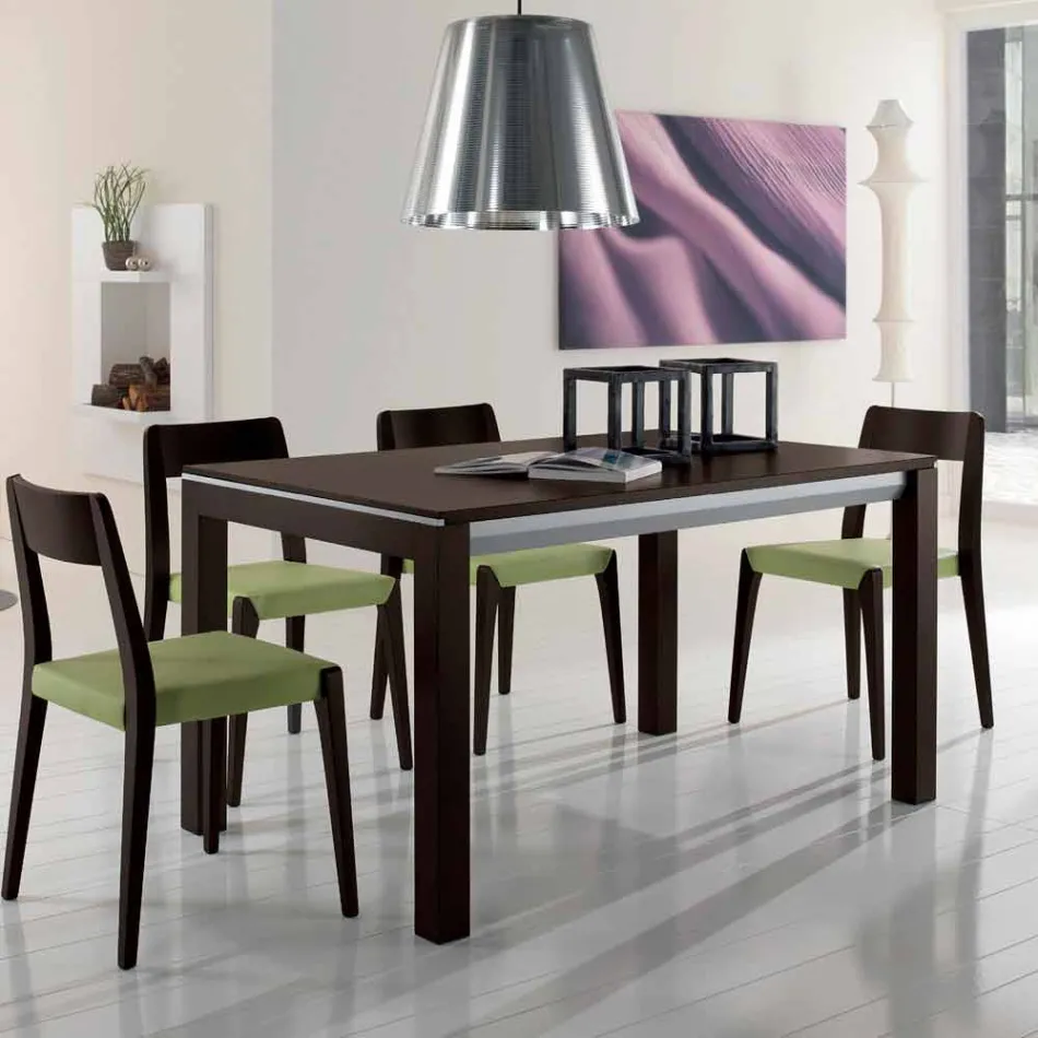 طاولة قابلة للتمديد من خشب الدردار مع أشرطة جانبية مطلية باللون الرمادي - كيتلا Viadurini