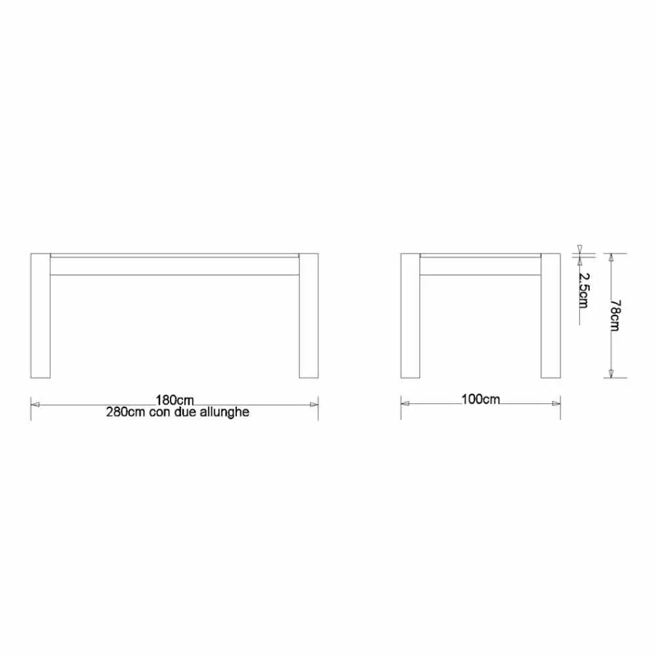 طاولة حديثة قابلة للتمديد من خشب البلوط الصلب، طول 180 سم / عرض 280 سم × عرض 100 سم، جاكوب Viadurini