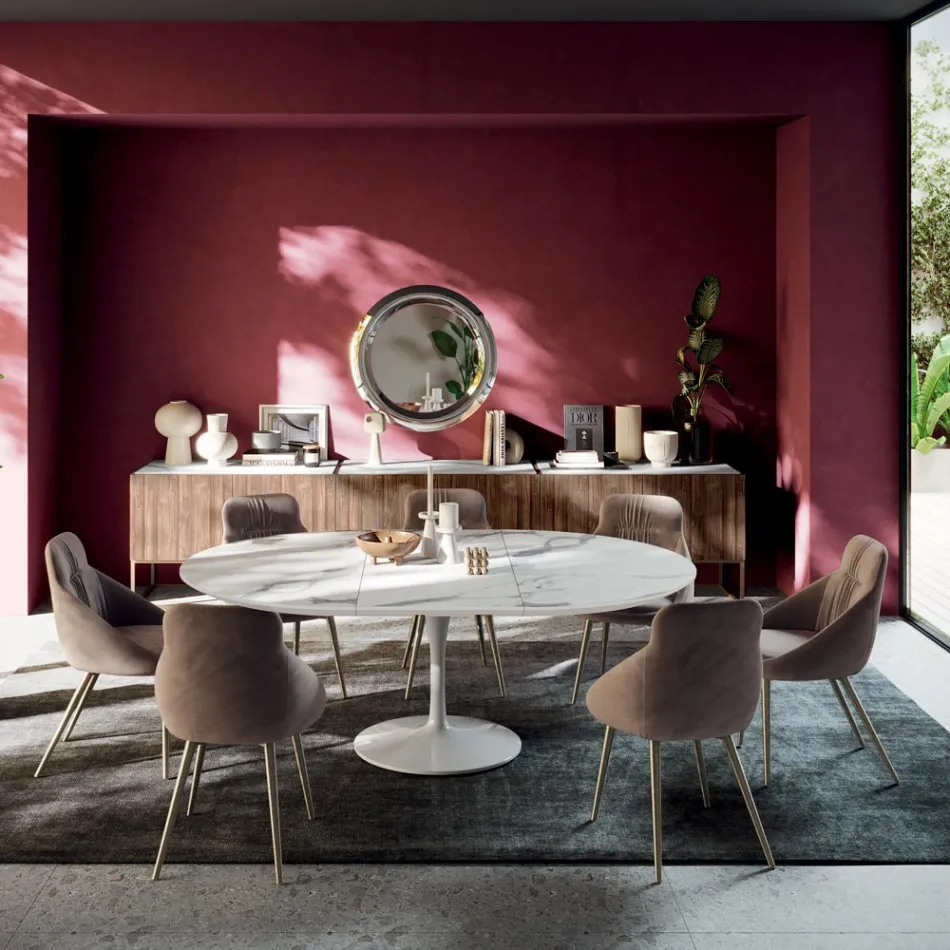 طاولة معيشة مستديرة قابلة للتمديد مصنوعة من صفائح معدنية، مصنوعة في إيطاليا - دولارات Viadurini