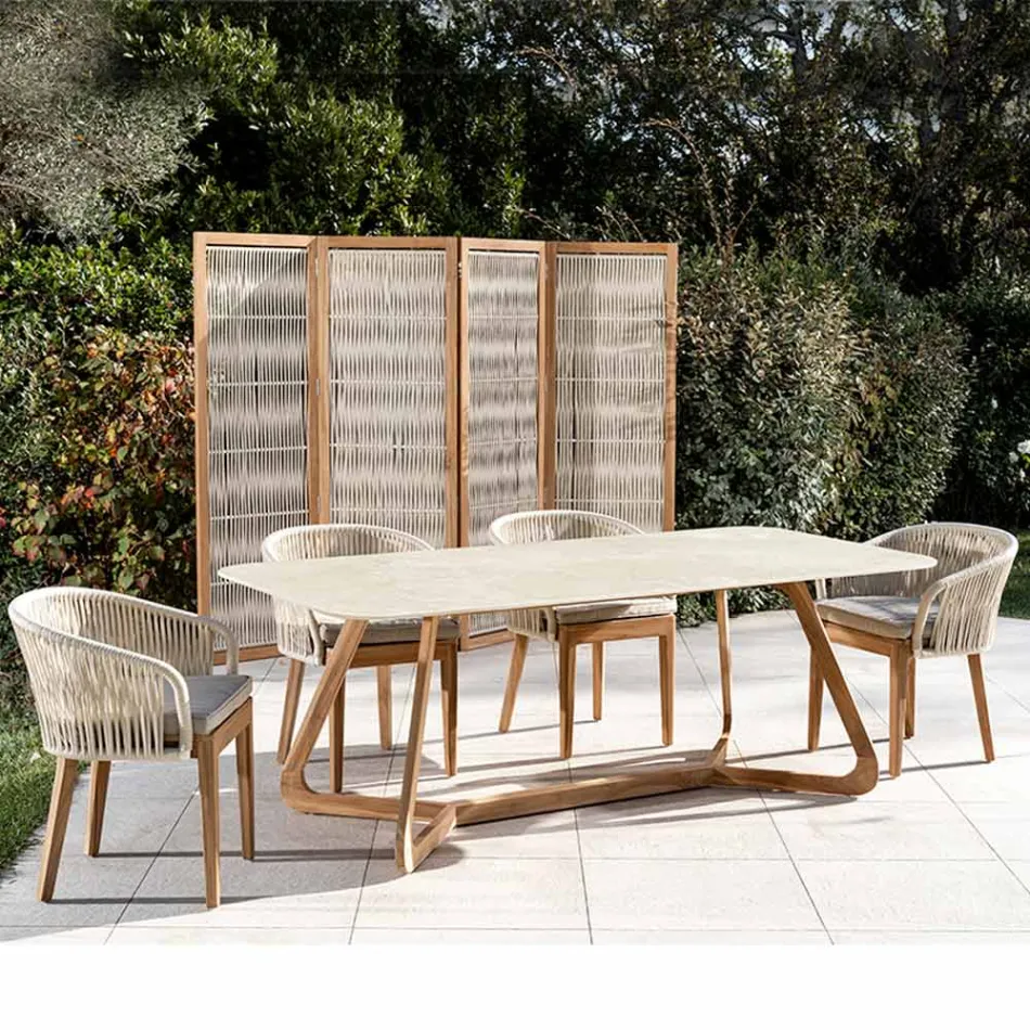 طاولة بقاعدة خشبية وسطح سيراميك كيانكا من أوستوني - إنفينيتي Viadurini