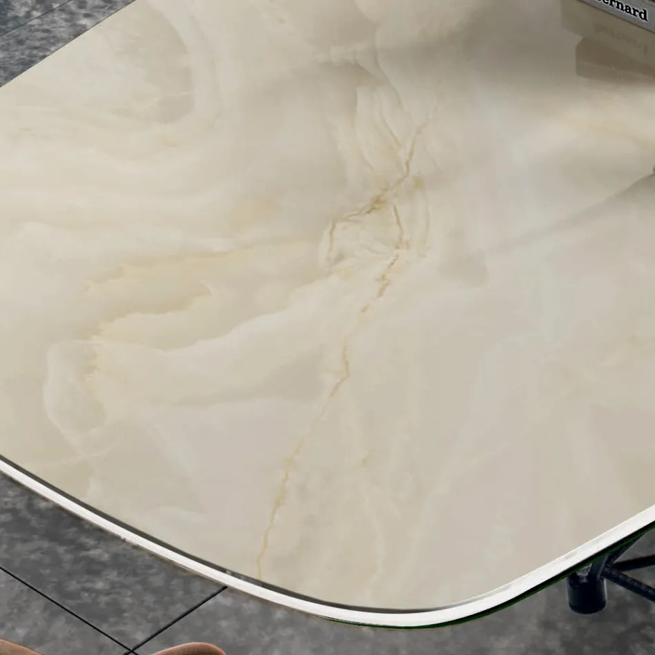 طاولة ذات سطح سيراميكي على شكل برميل وقاعدة فولاذية صنع في إيطاليا - إيزيلينو Viadurini