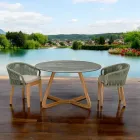 طاولة ذات سطح سيراميك وقاعدة من خشب الساج، صنع في إيطاليا - خوذة Viadurini