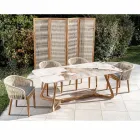 طاولة ذات سطح سيراميك وقاعدة من خشب الساج الصلب، صنع في إيطاليا - بلوزة Viadurini