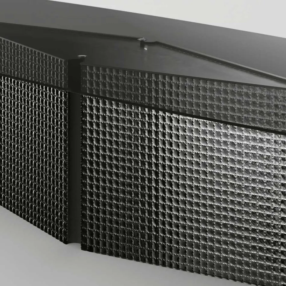 طاولة ذات سطح زجاجي مُشكَّل وقاعدة من الزجاج المُدمج والمعدن - Foglietto Viadurini